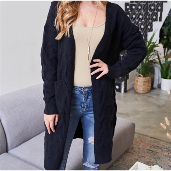 1 LEFT! Open Front Long Sleeve Soft Tight Knit Black Women's Cardigan - Picture 8 of 12